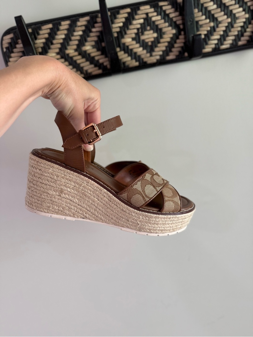 Coach Kimberly Espadrille Wedge Heels - Brown Jacquard - Size 8 - Picture 4 of 12